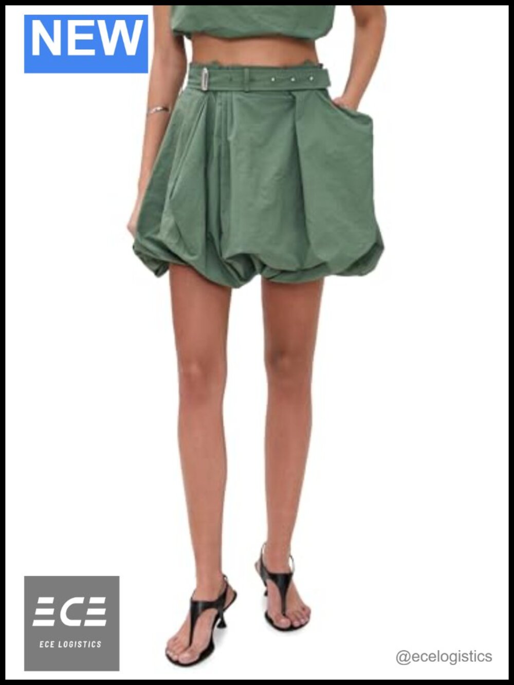Mini Bubble Hem Skirt Cotton Blend Pleated Waist Summer Work